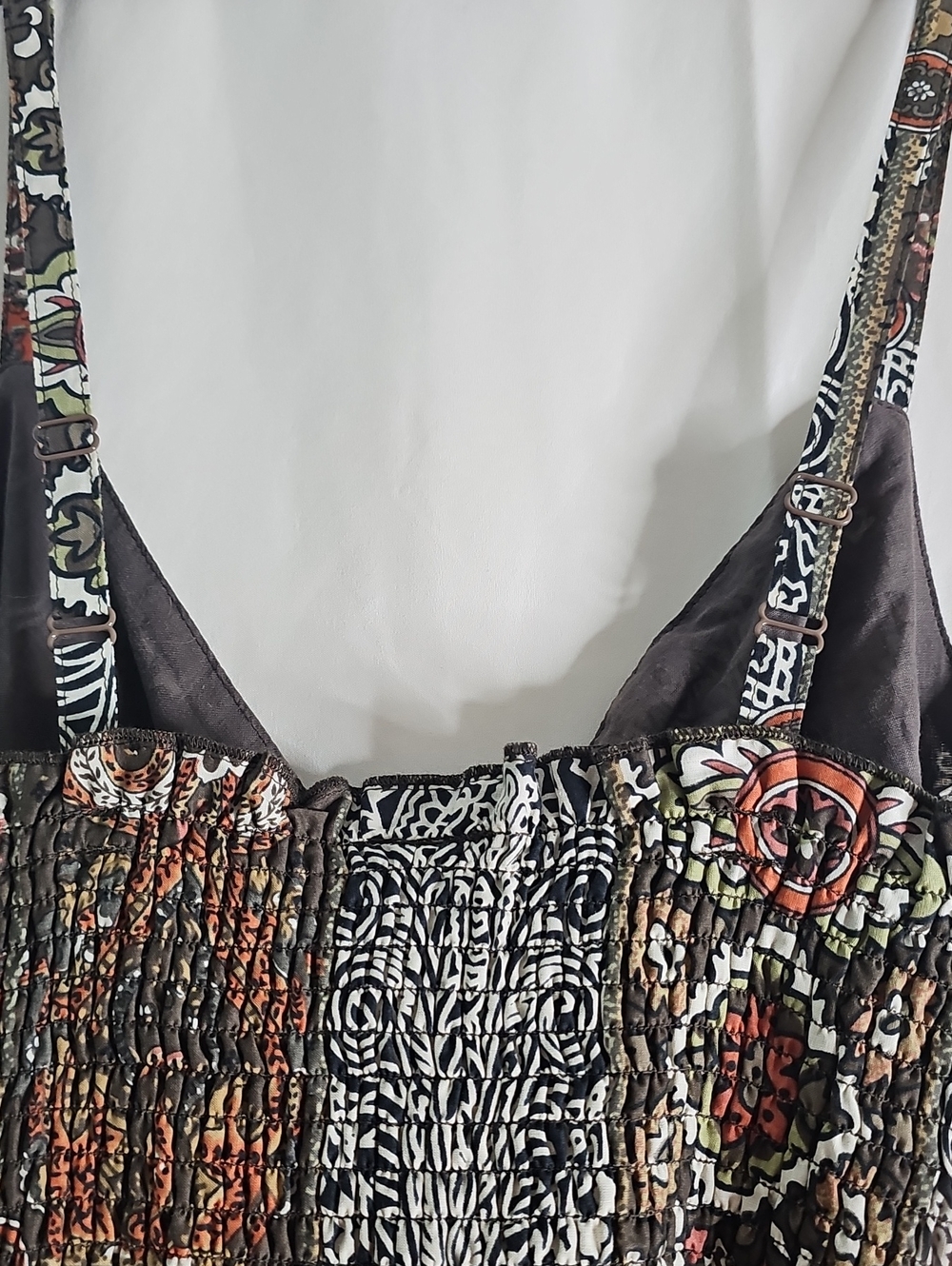 Floral Patchwork Brown Sundress with Spaghetti Straps - Picture 5 of 8